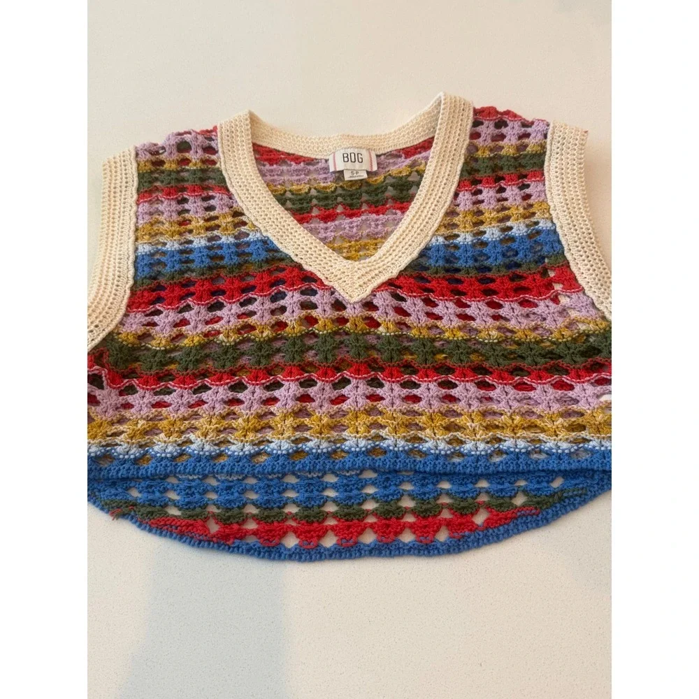BDG Urban Outfitters Crochet Sweater Vest Multicolor Strip Cropped Womens  Small